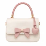 Marvona Heart Accent Leather Handbag – Ivory Pink