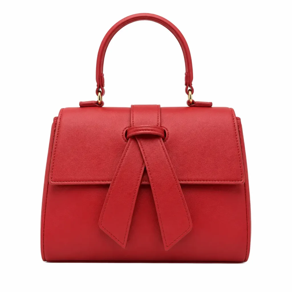 marvona leather bow top handle handbag red