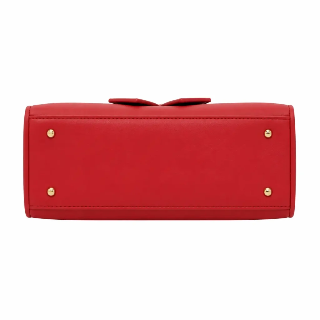 marvona leather bow top handle handbag red3