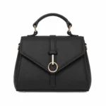 Marvona Leather Flap Top Handle Handbag – Black